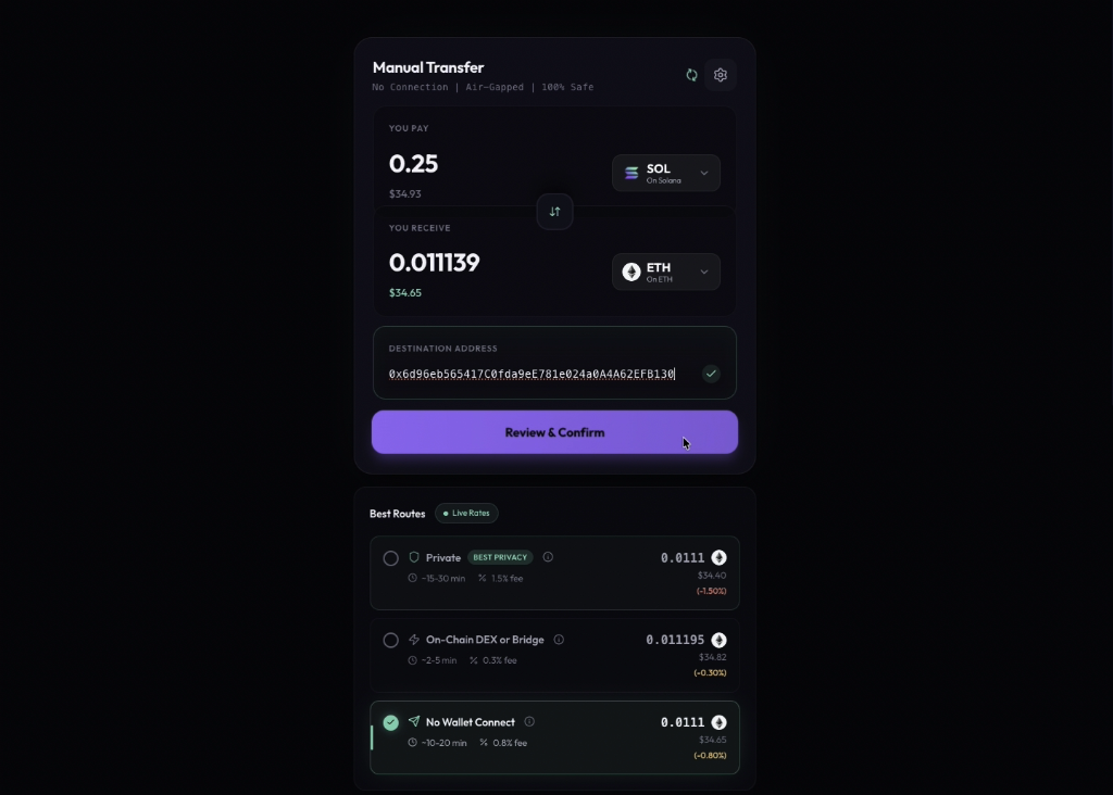 Configure your No-Wallet swap