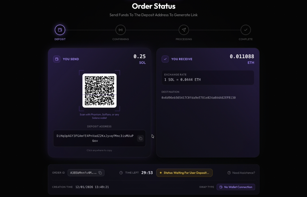 Deposit funds to the generated address