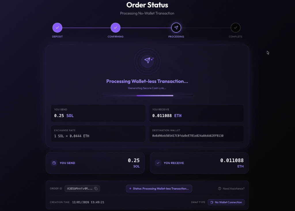 Processing the wallet-less transaction