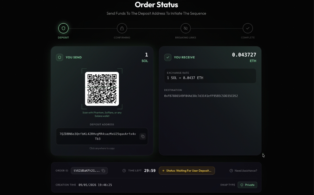 Deposit your funds to the provided address